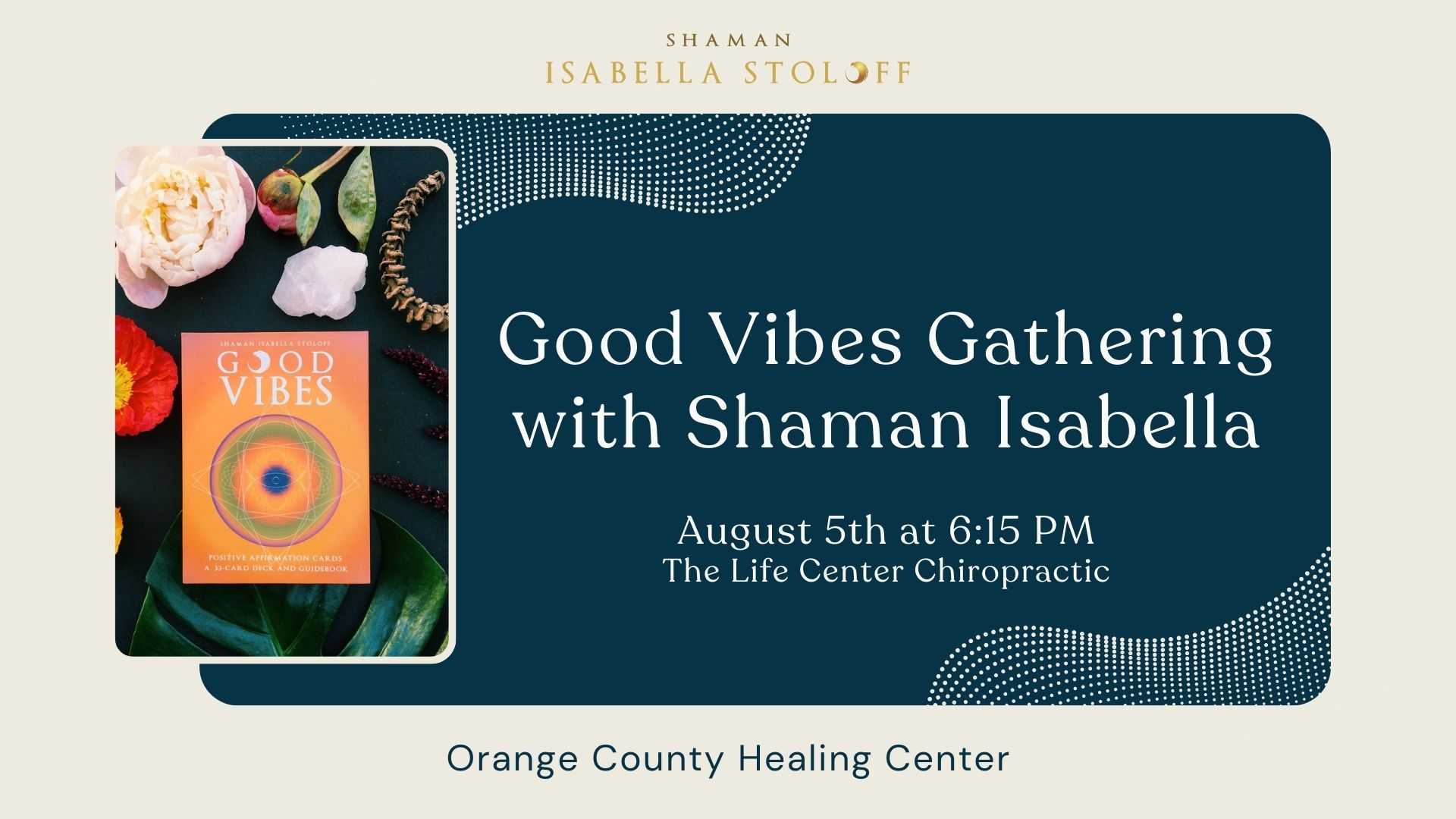 Shaman Isabella leading meditation and oracle card readings at the Good Vibes Gathering.